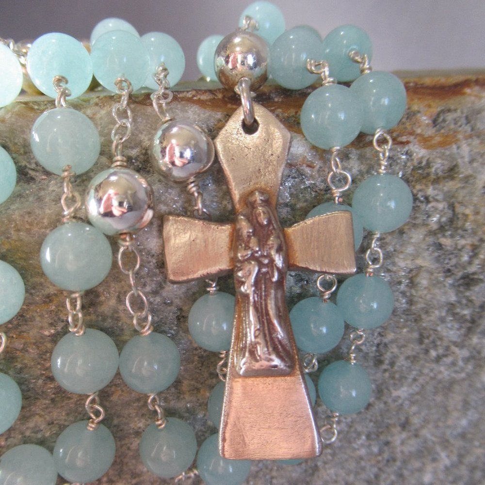 Mother and Child Rosary, Amazonite and Bronze